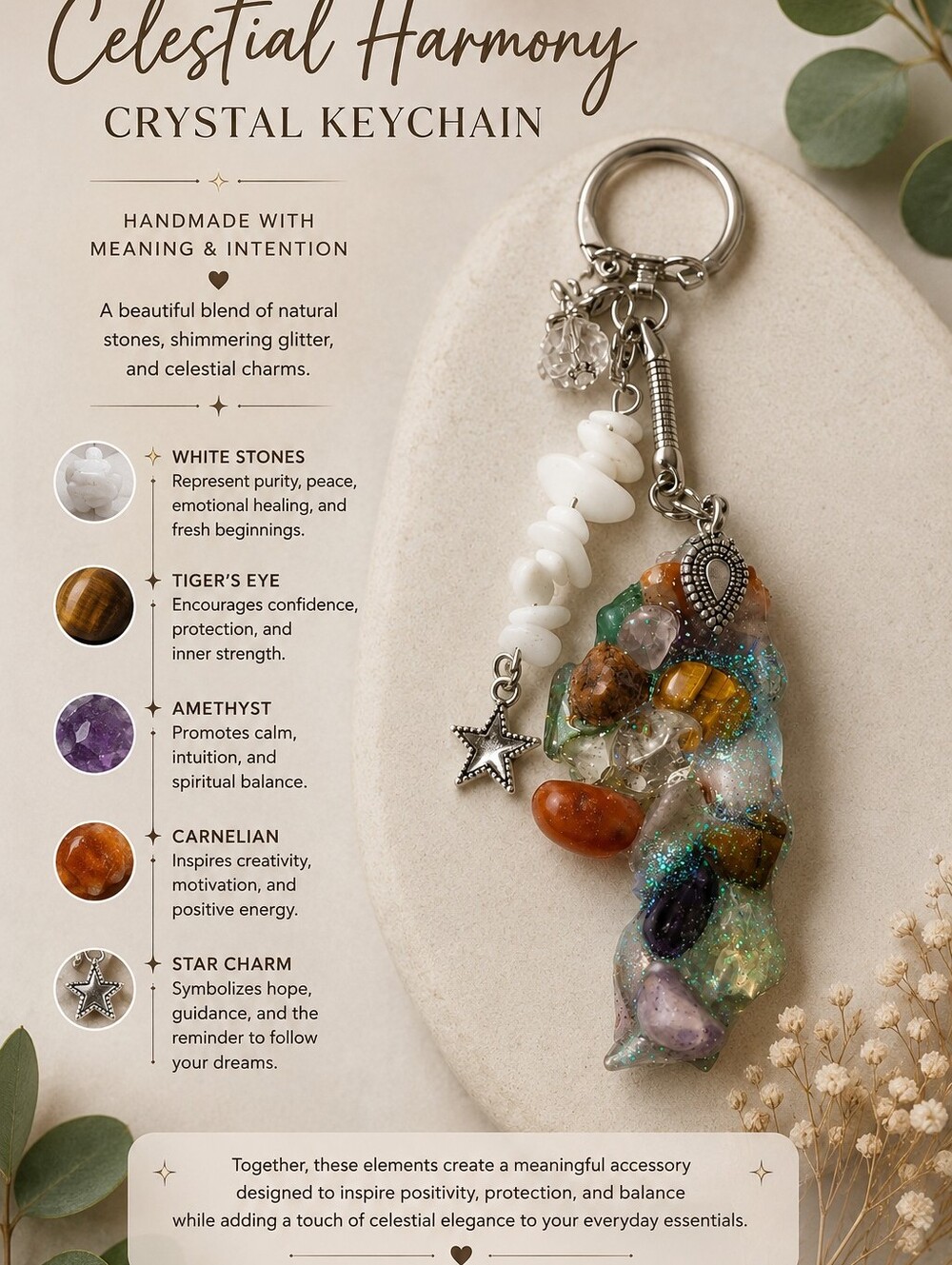 Celestial Harmony Crystal Keychain - Multi Gemstone